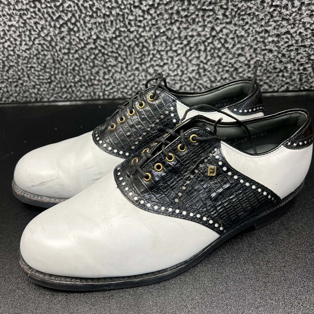 Vintage Footjoy Golf Shoes Men 10 White Black Leather Lace‎ Up 50161